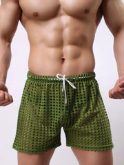Moss green perforated sport shorts with drawstring waist