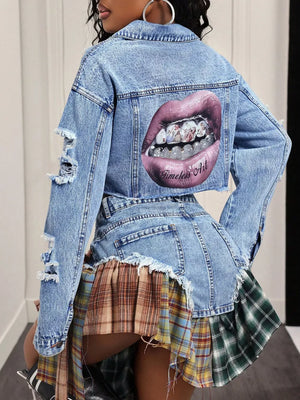 Distressed Cropped Denim Jacket, side view