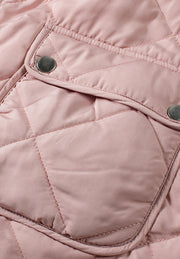 Blush pink quilted utility vest with snap pocket detail