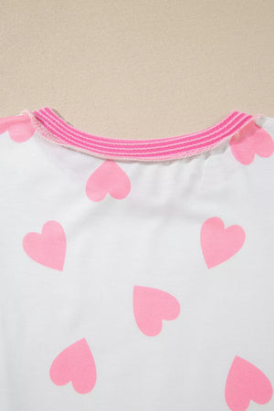 Heart Pattern Colorblock Side Slit Top in Pink, back view