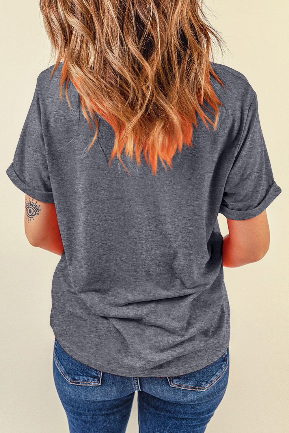 Dark Gray raglan tee with rolled short sleeves and a relaxed fit.