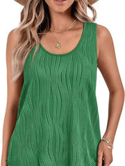 Textured wave tank top in dark green with a scoop neck and relaxed fit.