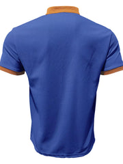 Men's sapphire blue short sleeve tee with textured fabric and contrast trim.