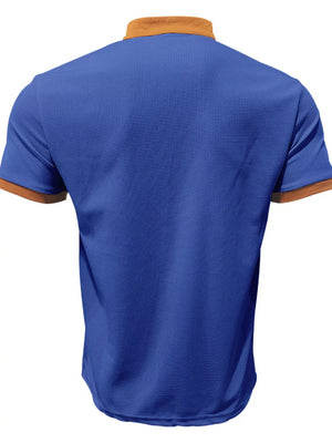 Men's sapphire blue short sleeve tee with textured fabric and contrast trim.