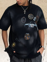 Men's Vintage Graphic Round Neck T-shirt in Black, front view