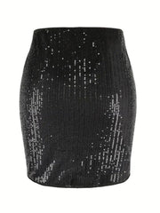 Black sequin mini skirt with a sculpted fit and allover sparkle.