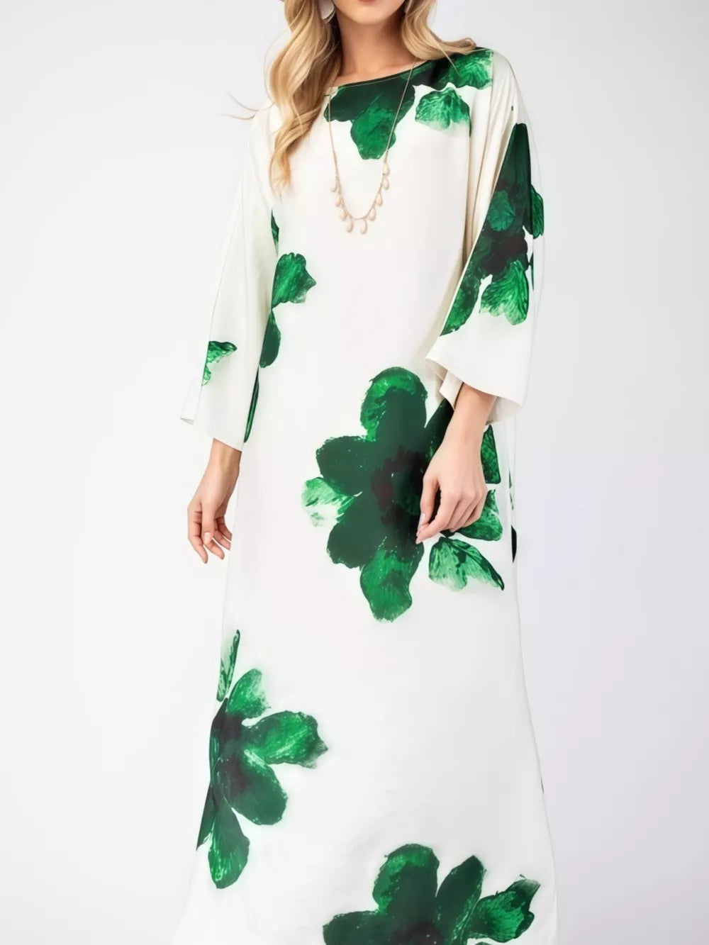 Floral Print Round Neck Dress in Blue, back view