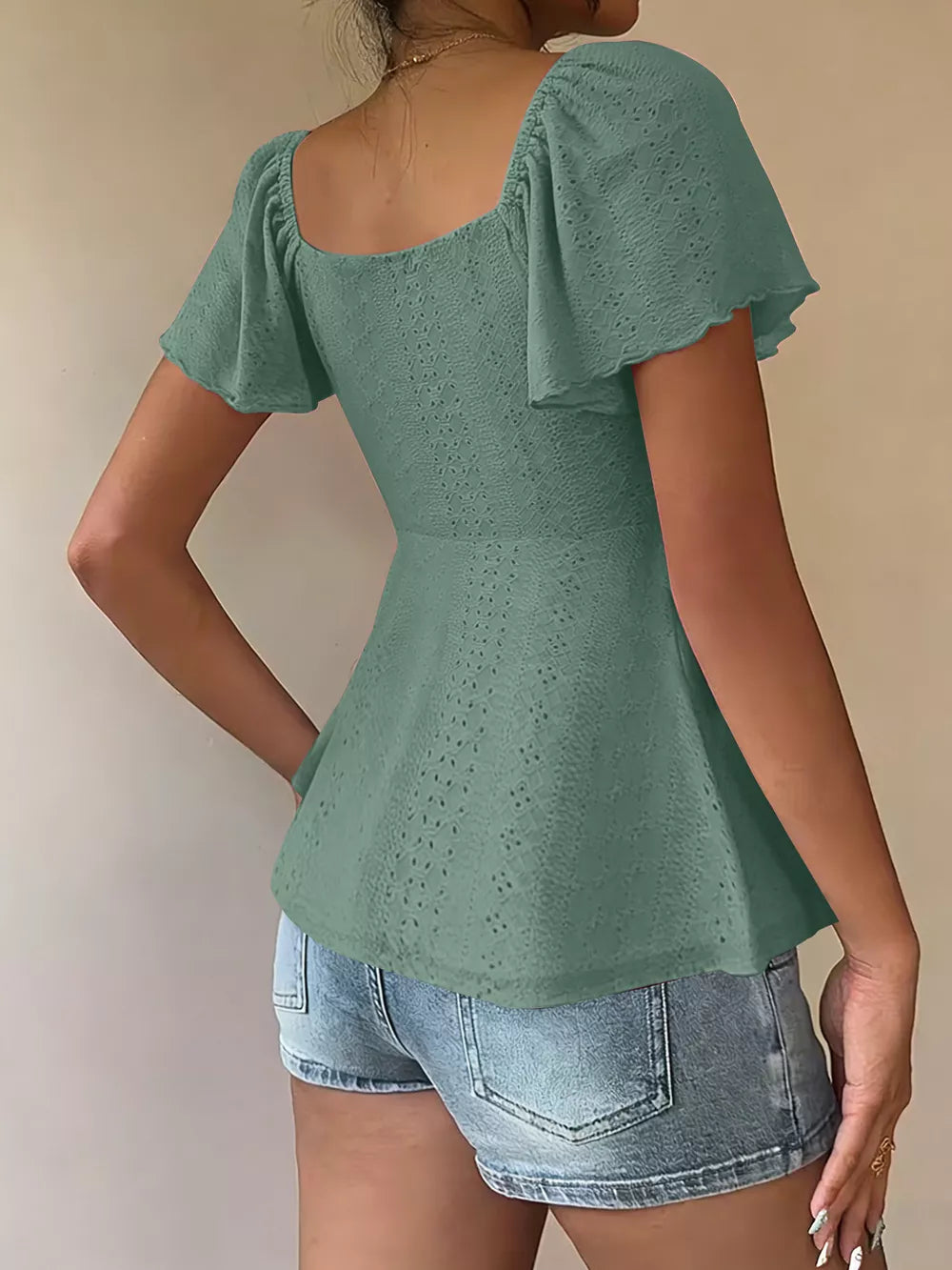Sweetheart Neck Flutter Sleeve Top, view 14