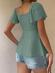 Sweetheart Neck Flutter Sleeve Top, view 14