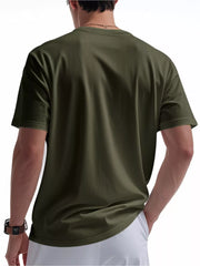 Men's Army Green casual t-shirt with short sleeves and a buttoned pocket detail.