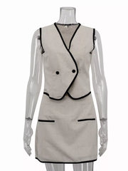 Chic Contrast Trim Vest And Skirt Ensemble