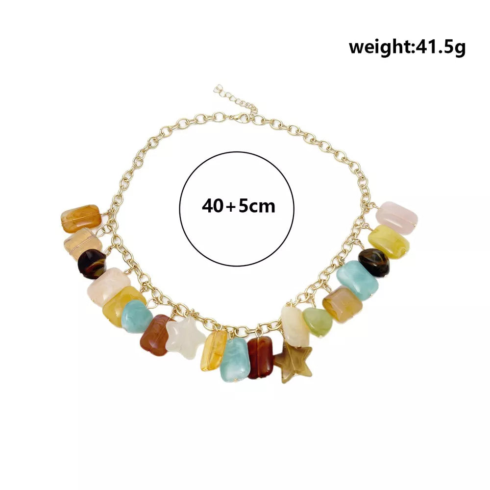Bohemian Multi-color Gemstone 18k Gold-plated Necklace in Gold, fit detail