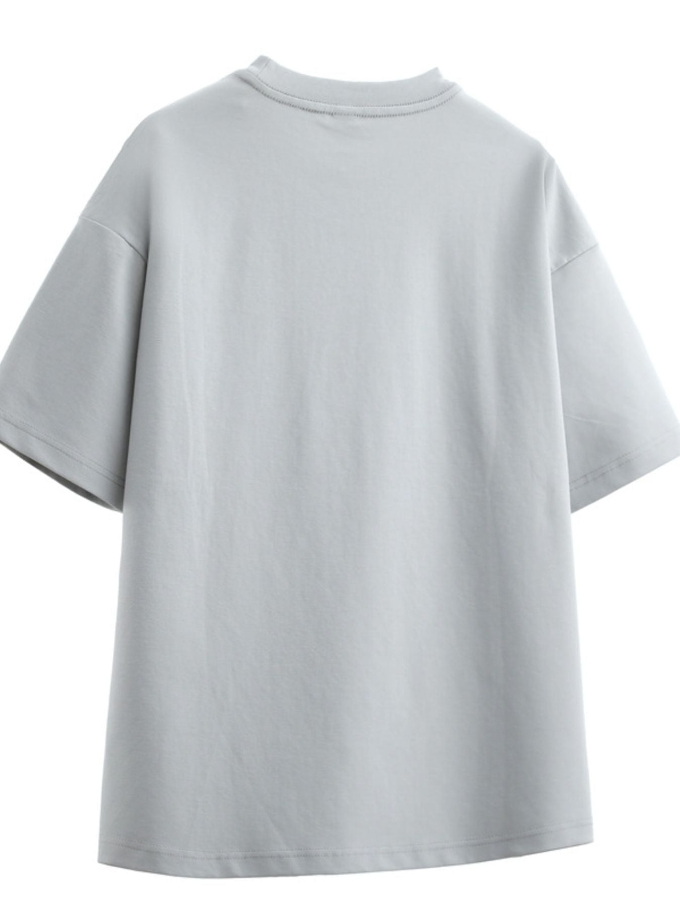 Men's oversized dusty gray cotton graphic t-shirt with crew neck and short sleeves.