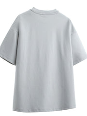 Men's oversized dusty gray cotton graphic t-shirt with crew neck and short sleeves.