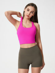Hot Pink Sculpted Racerback Crop Tank with a square neckline and cropped length.