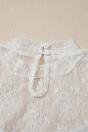 Lace Mesh Long Sleeve Top in White, editorial view