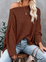 One-shoulder Waffle Knit Top in Brown, side view