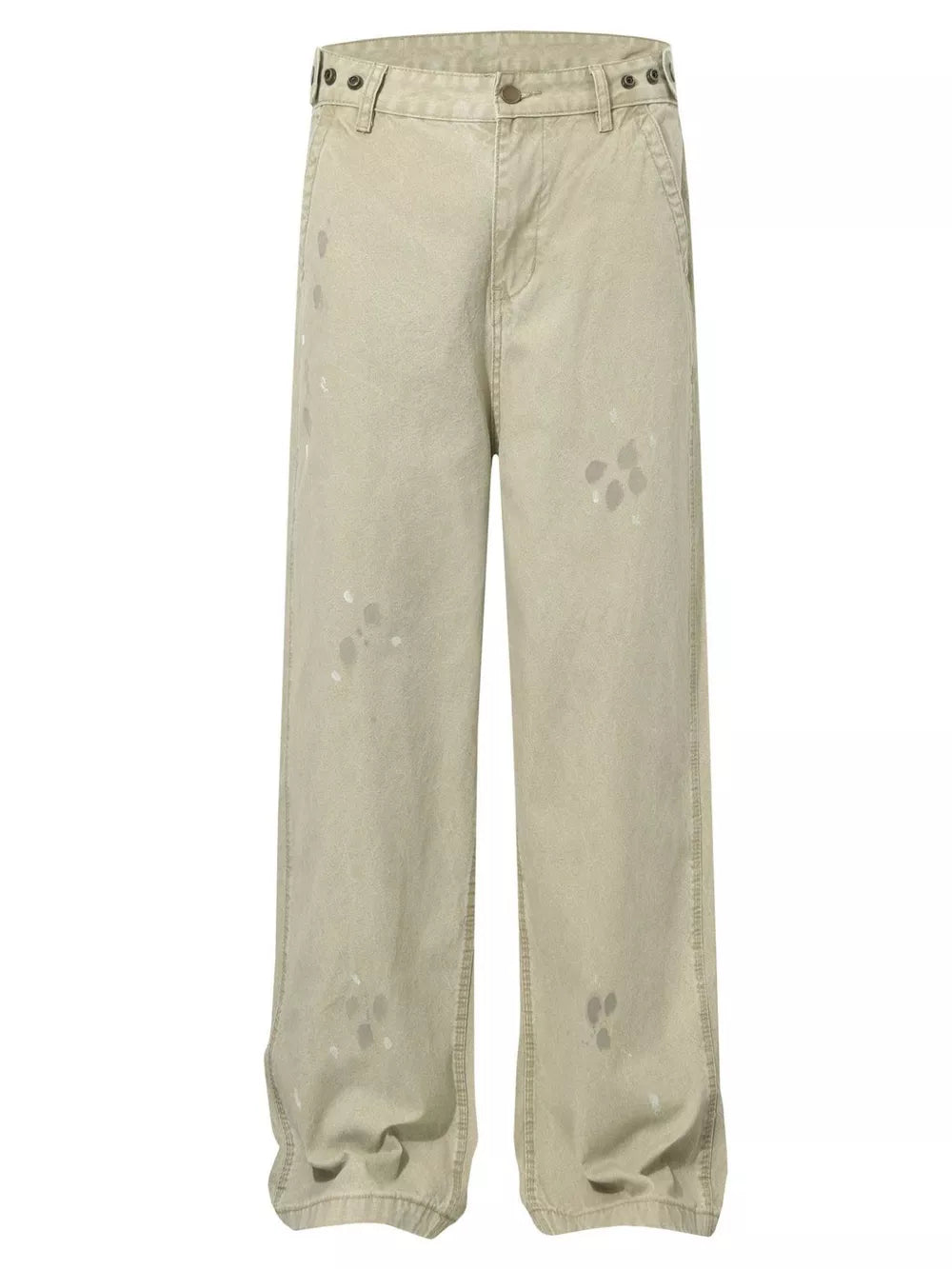 Loose fit sweatpants in beige with ink-splash detail and a comfortable casual style.
