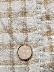 Pearl trim tweed button up jacket in apricot with gold button detail.