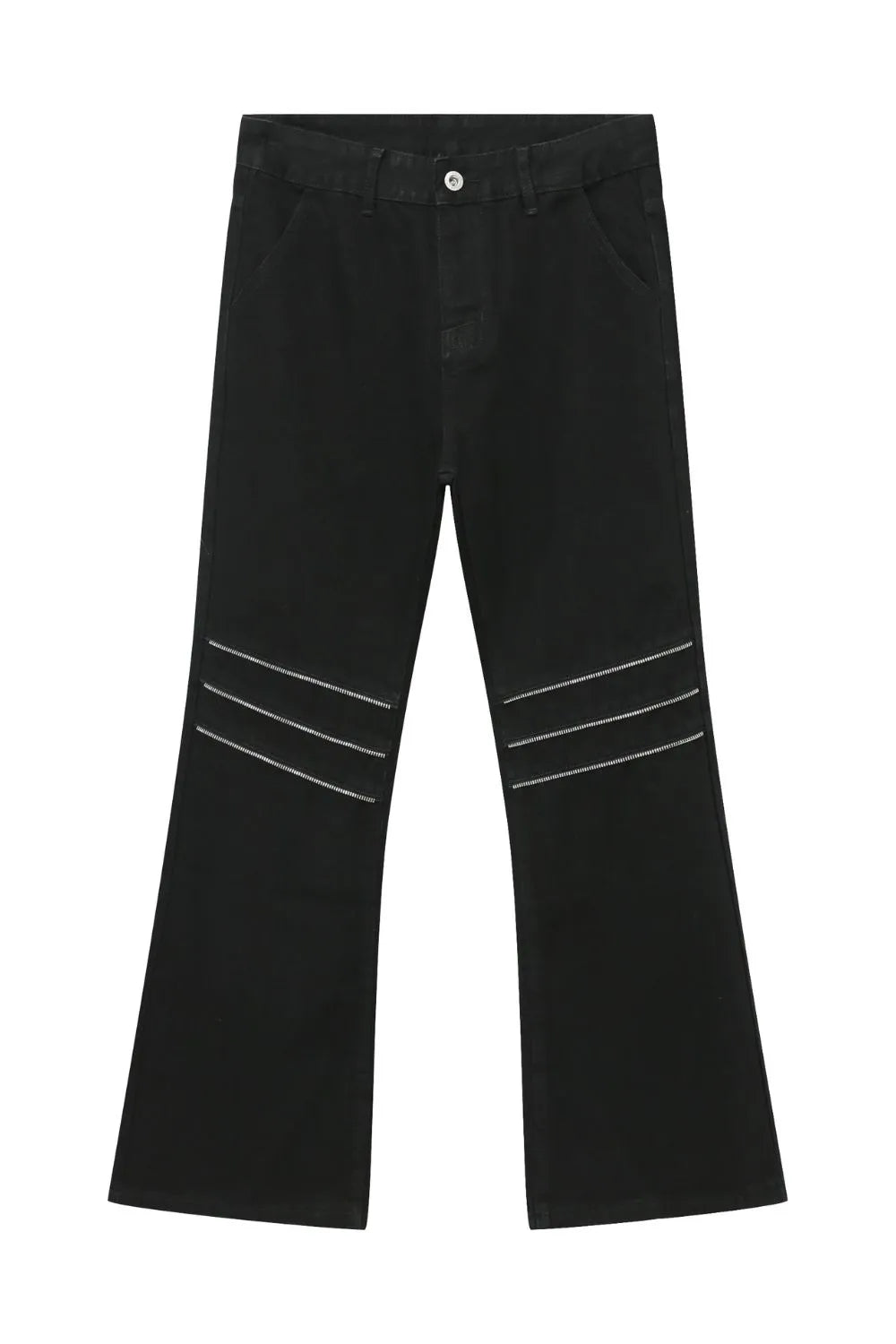Black bootcut jeans with zipped knee detail