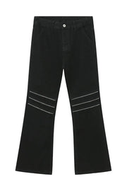 Black bootcut jeans with zipped knee detail