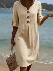 Full Size Casual Button Midi Dress With Ruffle Sleeves in Yellow, view 11