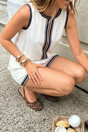 Striped Sleeveless Top And Shorts Set in Black, back view