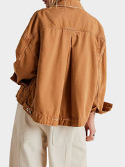 Oversized caramel washed cotton utility jacket with button details and a boxy fit.