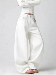 Floral Embroidered Wide-leg Jeans