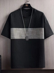Textured black t-shirt with a gray stripe and round neck