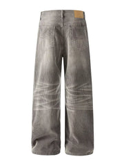 Men S Wide Leg Washed Jeans, close-up detail