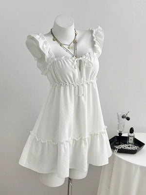 Frill Tie Front Mini Dress, model styling view