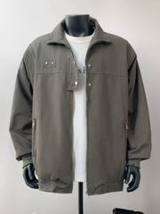 Green casual bomber jacket with zip pockets and buttoned chest detail