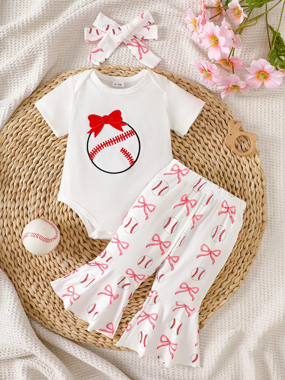 Children's Baseball Short Sleeve Bodysuit Set in White, front view