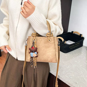 Pu Leather Crossbody Bag in Brown, model styling view