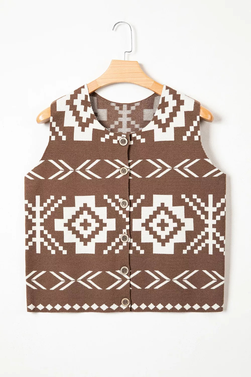 Western Geometric Sleeveless Knit Sweater Vest, fit detail