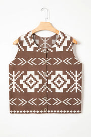 Western Geometric Sleeveless Knit Sweater Vest, fit detail