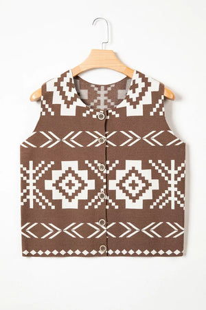 Western Geometric Sleeveless Knit Sweater Vest, fit detail