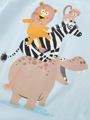 Baby boys light blue cotton tee with safari animal print.
