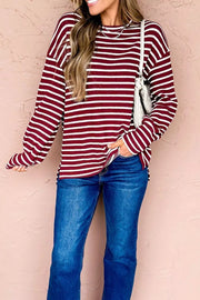 Stripe Drop Shoulder Long Sleeve Top, front view