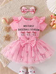 Children's Letter Graphic Bodysuit And Skirt Set in White, fabric detail