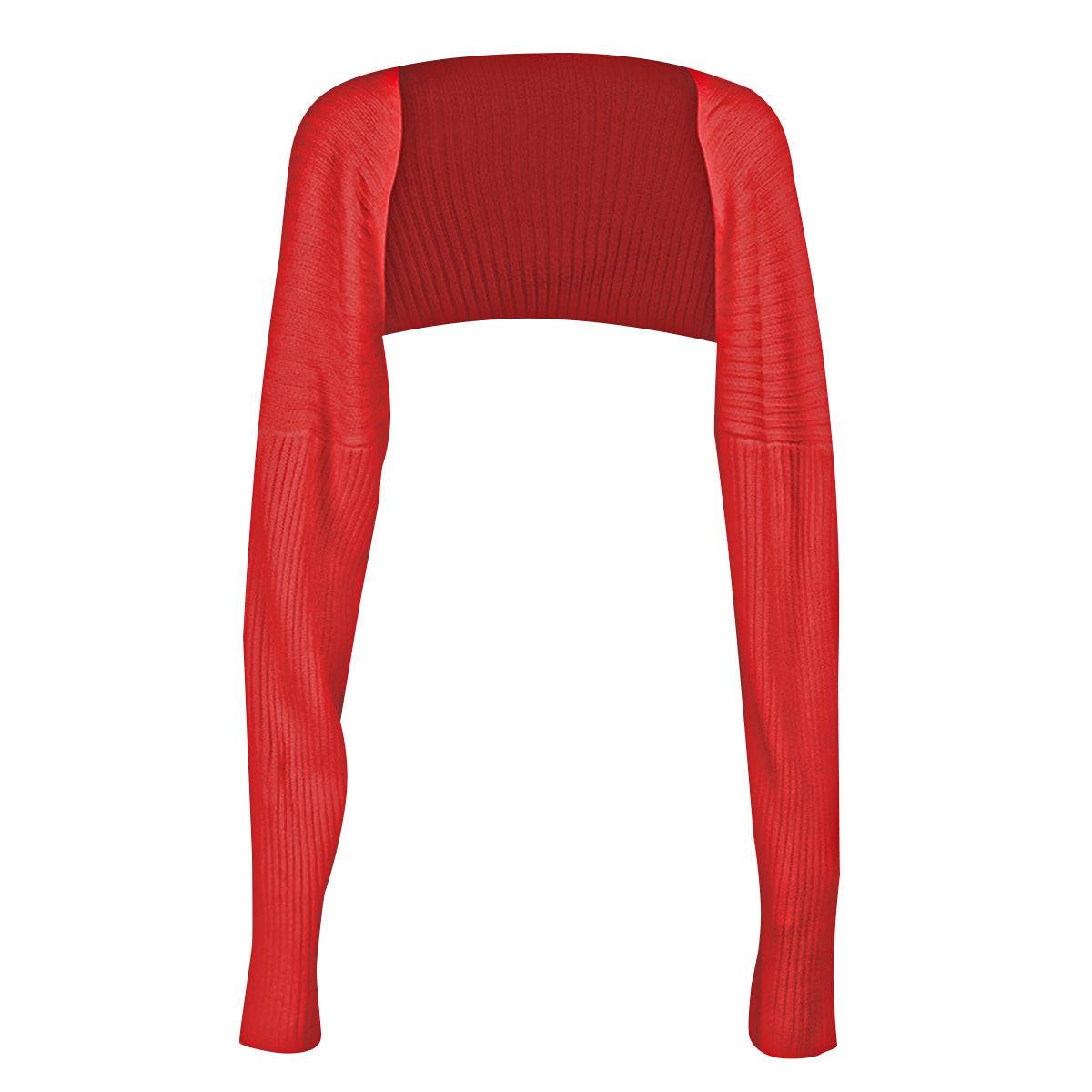 Red ribbed knit shrug with extended sleeves