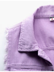Lavender denim vest with frayed shoulders and collar detail