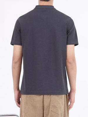 Dark gray cotton casual Henley t-shirt with button placket, short sleeves.
