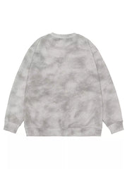 Oversized sweatshirt in white gray tie-dye cotton blend with crewneck and long sleeves.