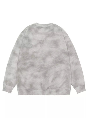 Oversized sweatshirt in white gray tie-dye cotton blend with crewneck and long sleeves.