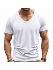 Men's white slim fit V-neck t-shirt, short sleeves, casual activewear