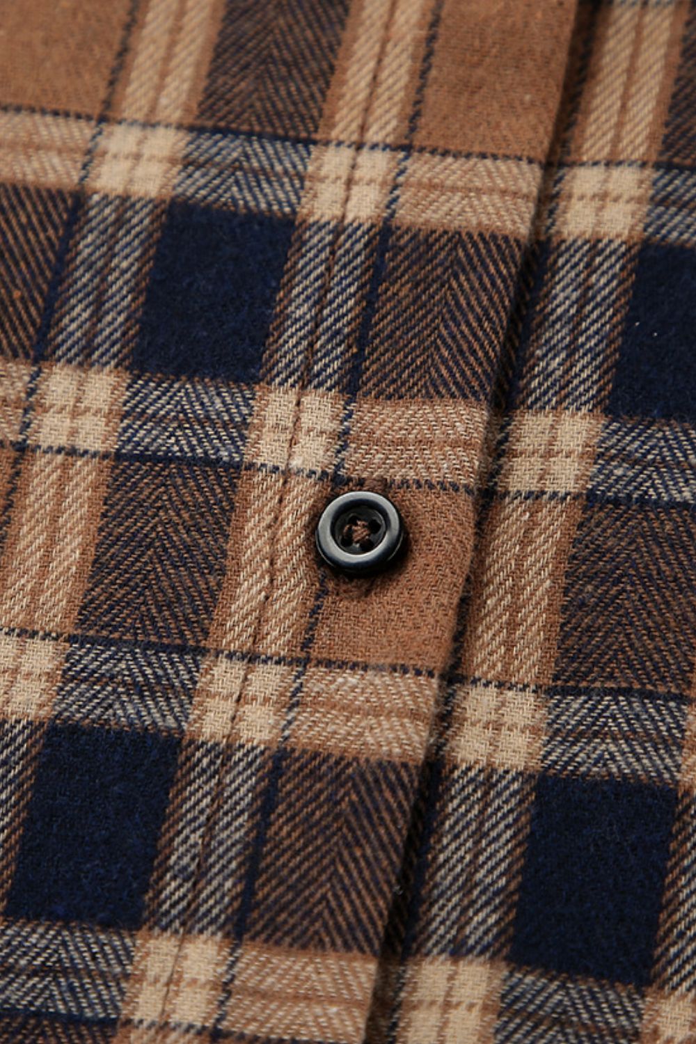 Brown plaid oversized shirt jacket with button detail