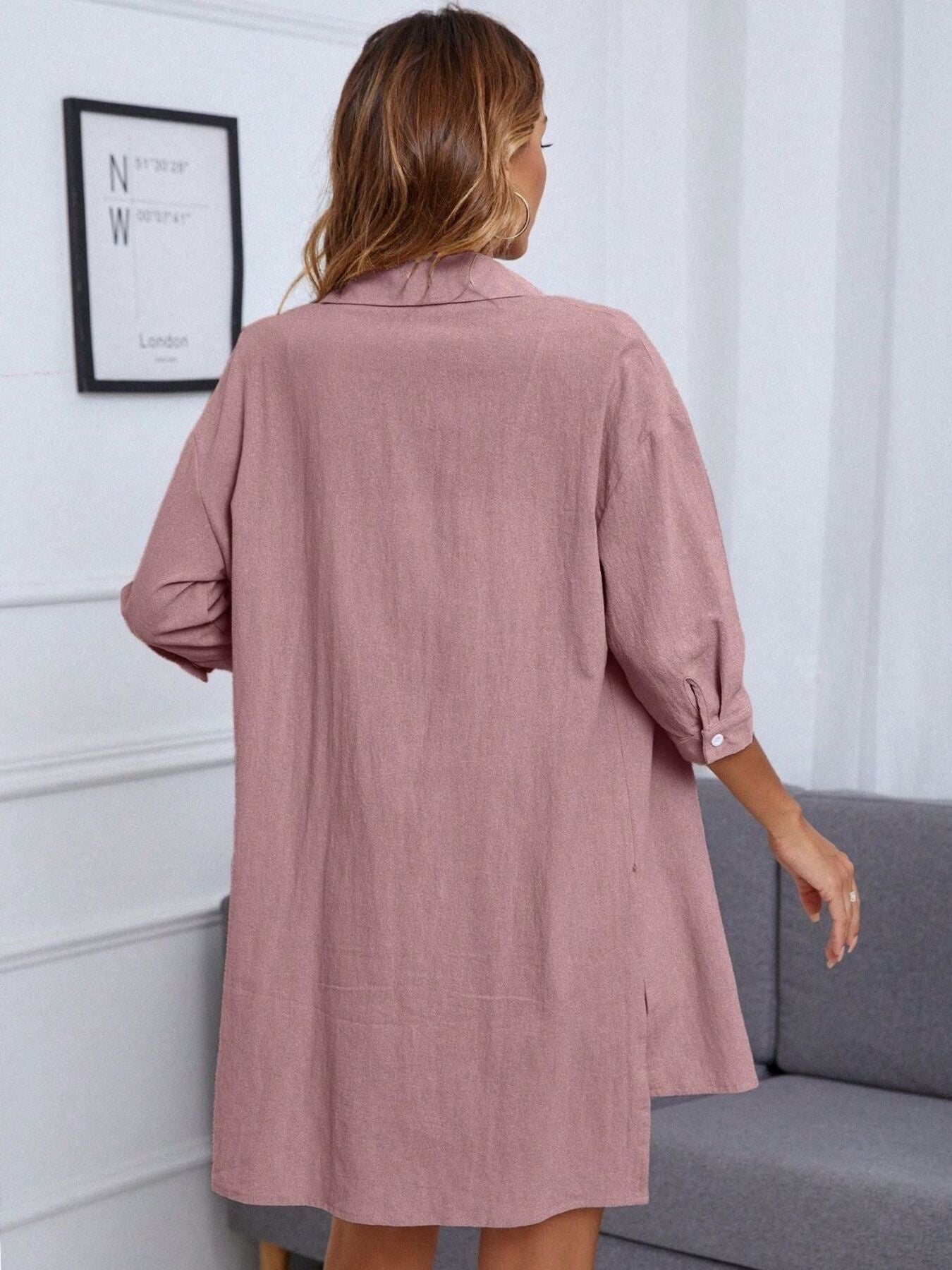 Pink button-up shirt and shorts set, casual women's outfit, comfortable loungewear