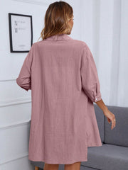 Pink button-up shirt and shorts set, casual women's outfit, comfortable loungewear